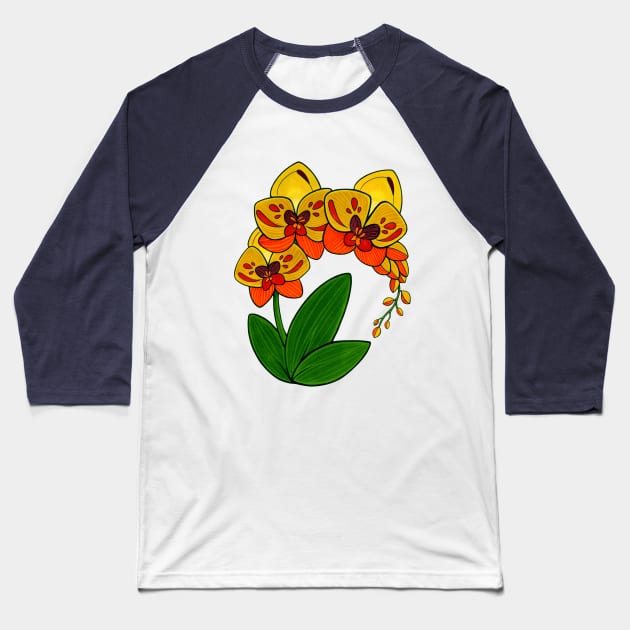 Orange Orchid Baseball T-Shirt by emmakin.art@gmail.com